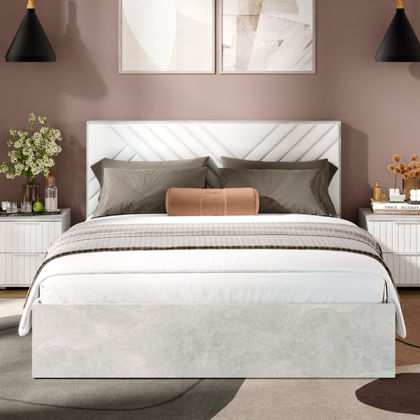 Изображение товара Двуспальная кровать ТриЯ Хилтон универсальная тип 1 с ПМ 160x200 (ателье светлый/белый)