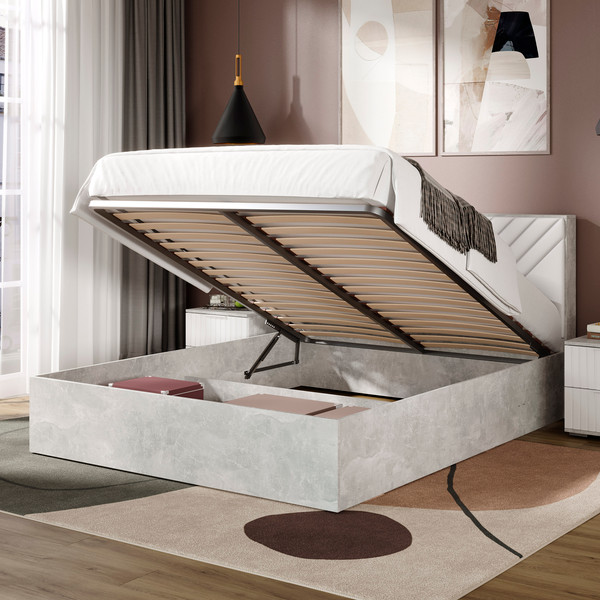 Изображение товара Двуспальная кровать ТриЯ Хилтон универсальная тип 1 с ПМ 160x200 (ателье светлый/белый)