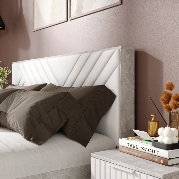 Изображение товара Двуспальная кровать ТриЯ Хилтон универсальная тип 1 с ПМ 160x200 (ателье светлый/белый)