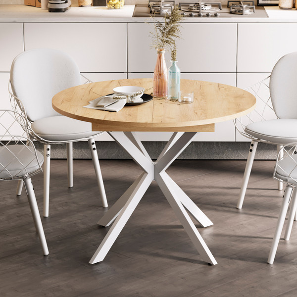 Изображение товара Обеденный стол ТриЯ Мэдисон раздвижной тип 1 (белый муар/дуб крафт золотой)