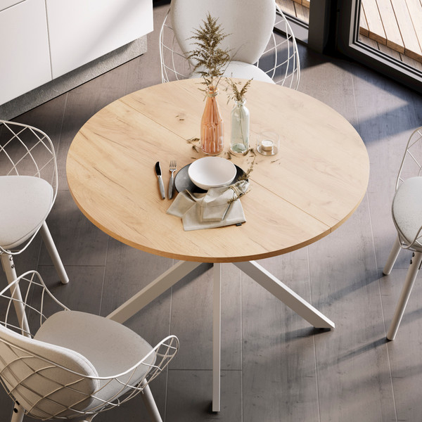 Изображение товара Обеденный стол ТриЯ Мэдисон раздвижной тип 1 (белый муар/дуб крафт золотой)