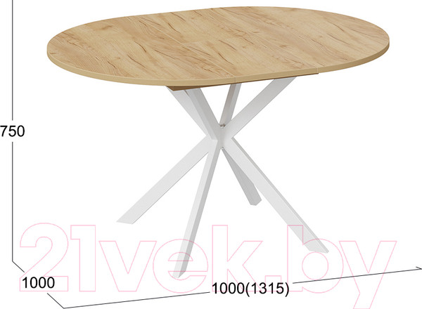 Изображение товара Обеденный стол ТриЯ Мэдисон раздвижной тип 1 (белый муар/дуб крафт золотой)