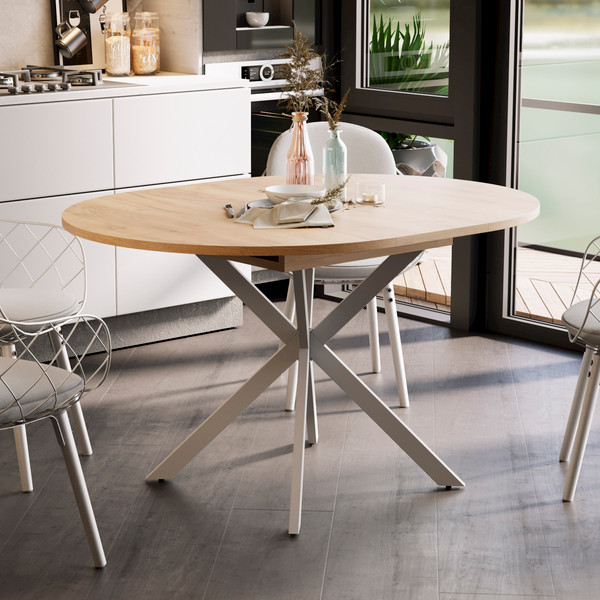 Изображение товара Обеденный стол ТриЯ Мэдисон раздвижной тип 1 (белый муар/дуб крафт золотой)