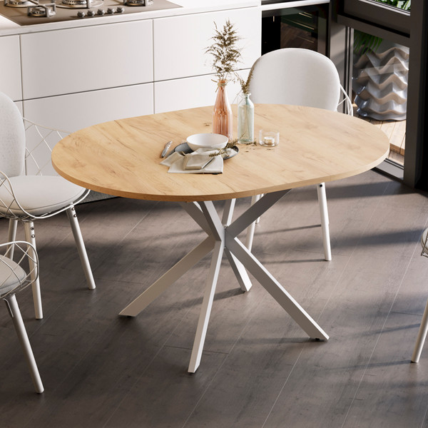 Изображение товара Обеденный стол ТриЯ Мэдисон раздвижной тип 1 (белый муар/дуб крафт золотой)