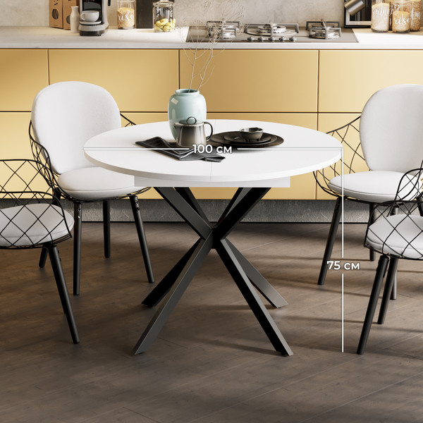 Изображение товара Обеденный стол ТриЯ Мэдисон раздвижной тип 1 (черный муар/белый)