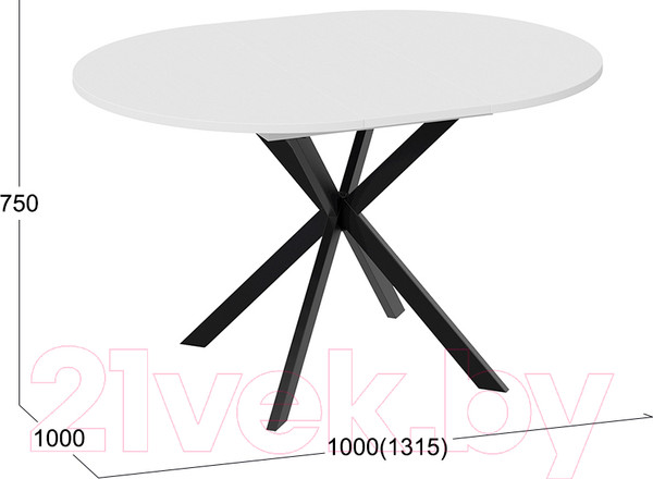 Изображение товара Обеденный стол ТриЯ Мэдисон раздвижной тип 1 (черный муар/белый)