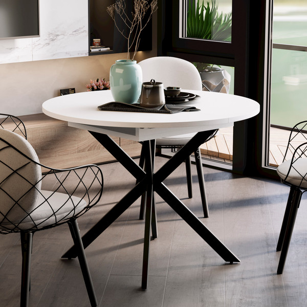 Изображение товара Обеденный стол ТриЯ Мэдисон раздвижной тип 1 (черный муар/белый)