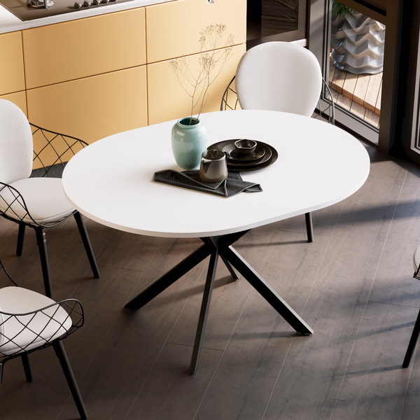 Изображение товара Обеденный стол ТриЯ Мэдисон раздвижной тип 1 (черный муар/белый)