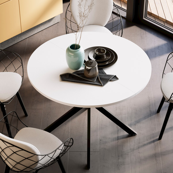 Изображение товара Обеденный стол ТриЯ Мэдисон раздвижной тип 1 (черный муар/белый)