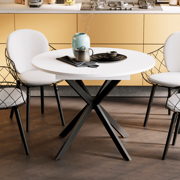 Изображение товара Обеденный стол ТриЯ Мэдисон раздвижной тип 1 (черный муар/белый)