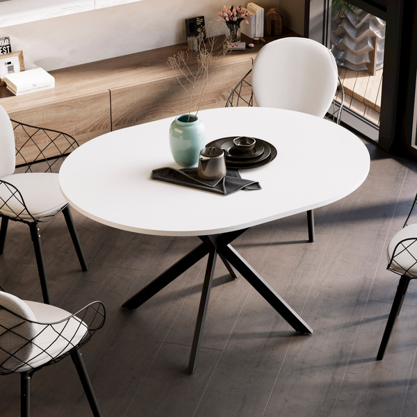 Изображение товара Обеденный стол ТриЯ Мэдисон раздвижной тип 1 (черный муар/белый)