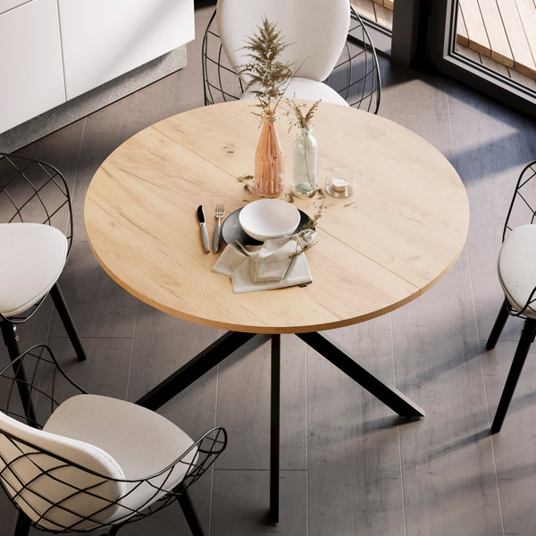 Изображение товара Обеденный стол ТриЯ Мэдисон раздвижной тип 1 (черный муар/дуб крафт золотой)