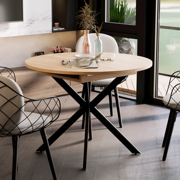 Изображение товара Обеденный стол ТриЯ Мэдисон раздвижной тип 1 (черный муар/дуб крафт золотой)