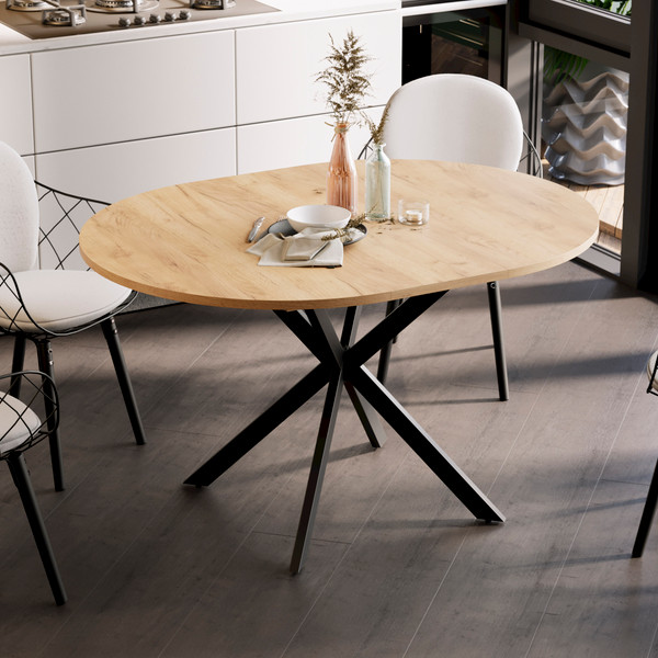 Изображение товара Обеденный стол ТриЯ Мэдисон раздвижной тип 1 (черный муар/дуб крафт золотой)