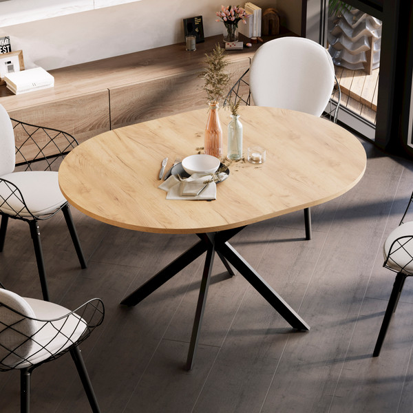 Изображение товара Обеденный стол ТриЯ Мэдисон раздвижной тип 1 (черный муар/дуб крафт золотой)