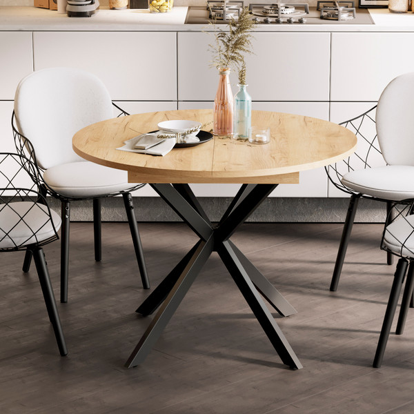 Изображение товара Обеденный стол ТриЯ Мэдисон раздвижной тип 1 (черный муар/дуб крафт золотой)