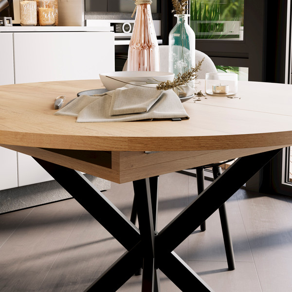 Изображение товара Обеденный стол ТриЯ Мэдисон раздвижной тип 1 (черный муар/дуб крафт золотой)