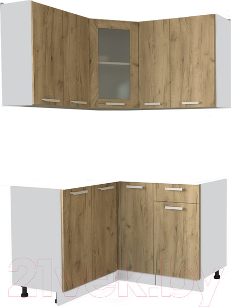 Изображение товара Кухонный гарнитур Интерлиния Мила 12x13 без столешницы (дуб золотой)