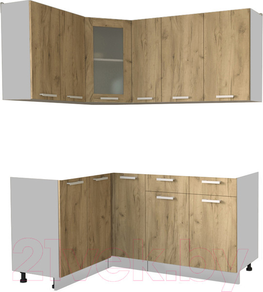 Изображение товара Кухонный гарнитур Интерлиния Мила 12x17 без столешницы (дуб золотой)
