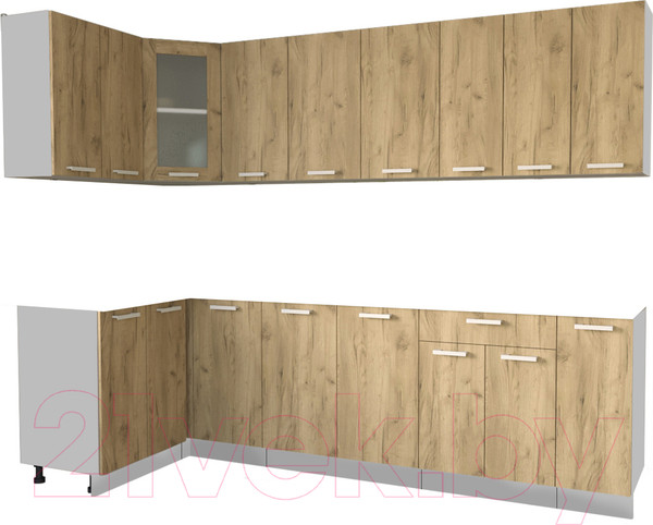 Изображение товара Кухонный гарнитур Интерлиния Мила 12x27 без столешницы (дуб золотой)