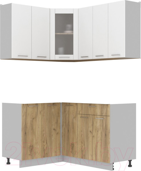 Изображение товара Кухонный гарнитур Интерлиния Мила 12x15 без столешницы (белый платинум/дуб золотой)