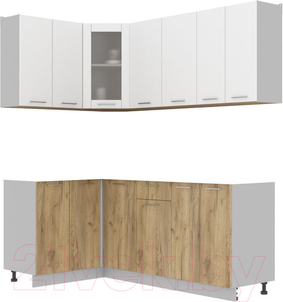 Изображение товара Кухонный гарнитур Интерлиния Мила 12x20 без столешницы (белый платинум/дуб золотой)