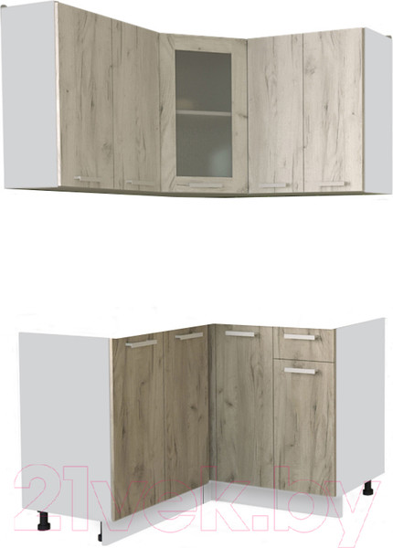 Изображение товара Кухонный гарнитур Интерлиния Мила 12x12 без столешницы (дуб белый/дуб серый)