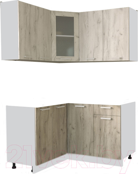 Изображение товара Кухонный гарнитур Интерлиния Мила 12x14 без столешницы (дуб белый/дуб серый)