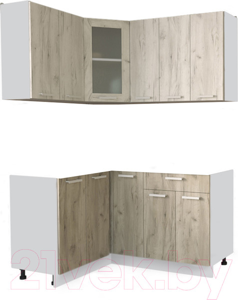 Изображение товара Кухонный гарнитур Интерлиния Мила 12x15 без столешницы (дуб белый/дуб серый)