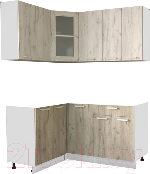Изображение товара Кухонный гарнитур Интерлиния Мила 12x16 без столешницы (дуб белый/дуб серый)