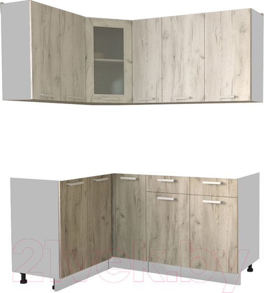 Изображение товара Кухонный гарнитур Интерлиния Мила 12x17 без столешницы (дуб белый/дуб серый)