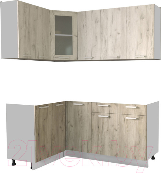 Изображение товара Кухонный гарнитур Интерлиния Мила 12x18 без столешницы (дуб белый/дуб серый)