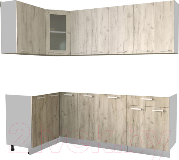 Изображение товара Кухонный гарнитур Интерлиния Мила 12x23 без столешницы (дуб белый/дуб серый)