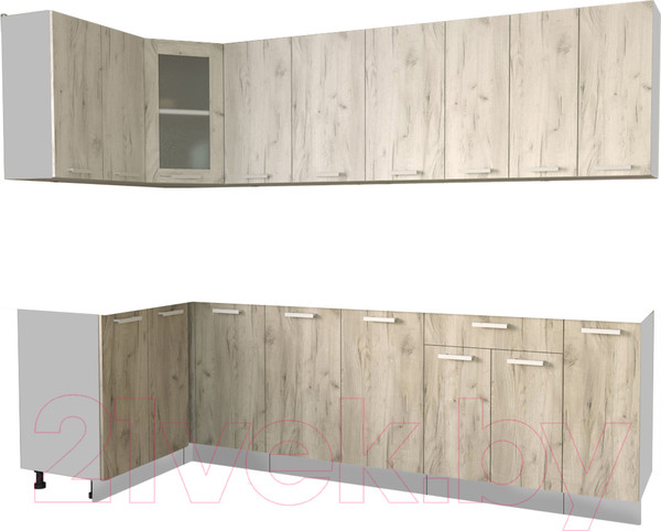Изображение товара Кухонный гарнитур Интерлиния Мила 12x27 без столешницы (дуб белый/дуб серый)