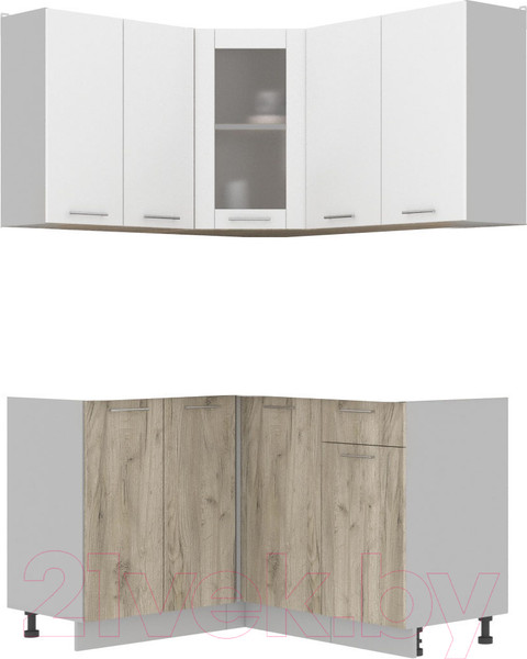 Изображение товара Кухонный гарнитур Интерлиния Мила 12x14 без столешницы (белый платинум/дуб серый)