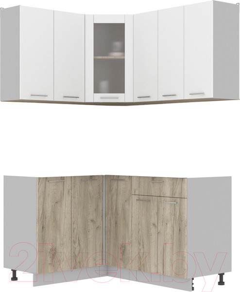 Изображение товара Кухонный гарнитур Интерлиния Мила 12x15 без столешницы (белый платинум/дуб серый)