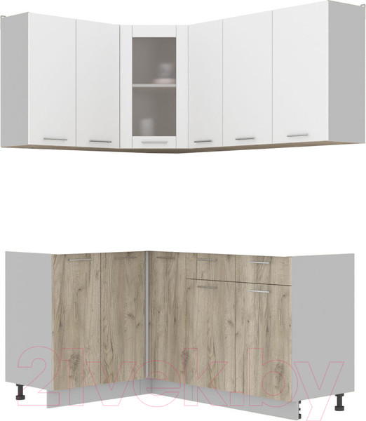Изображение товара Кухонный гарнитур Интерлиния Мила 12x17 без столешницы (белый платинум/дуб серый)