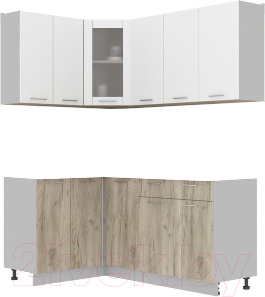 Изображение товара Кухонный гарнитур Интерлиния Мила 12x18 без столешницы (белый платинум/дуб серый)