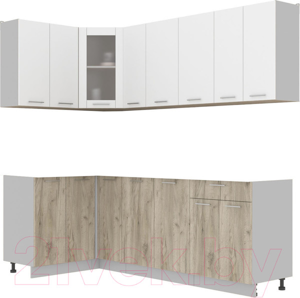 Изображение товара Кухонный гарнитур Интерлиния Мила 12x23 без столешницы (белый платинум/дуб серый)