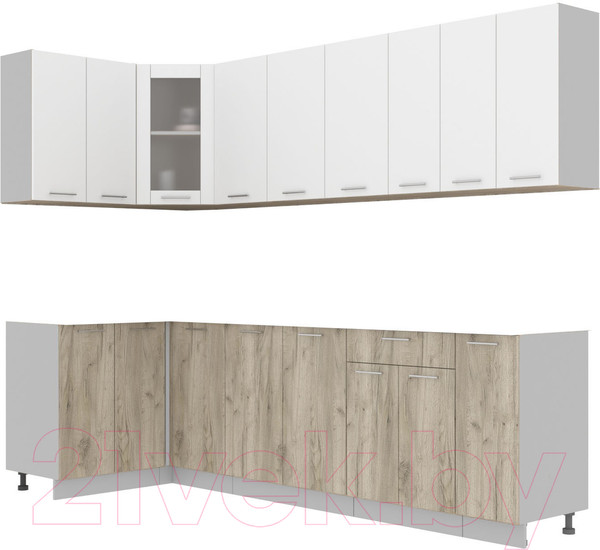 Изображение товара Кухонный гарнитур Интерлиния Мила 12x27 без столешницы (белый платинум/дуб серый)