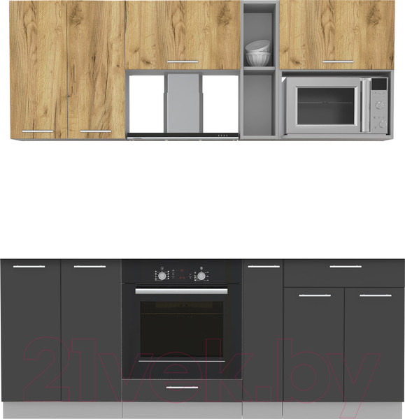 Изображение товара Кухонный гарнитур Интерлиния Мила 2.0 ВТ без столешницы (дуб золотой/антрацит)