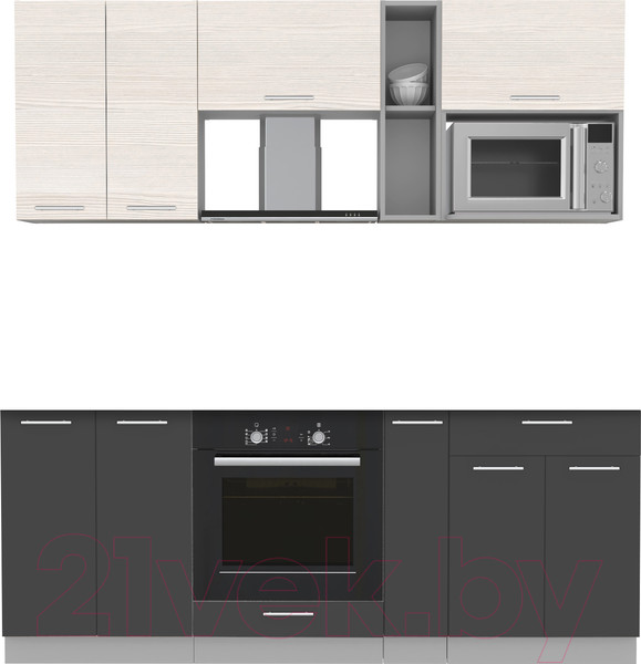 Изображение товара Кухонный гарнитур Интерлиния Мила 2.0 ВТ без столешницы (вудлайн кремовый/антрацит)
