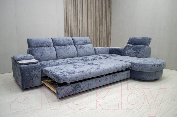 Изображение товара Диван угловой Петрамебель Браво комфорт правый (плюш стил светло-голубой велюр)
