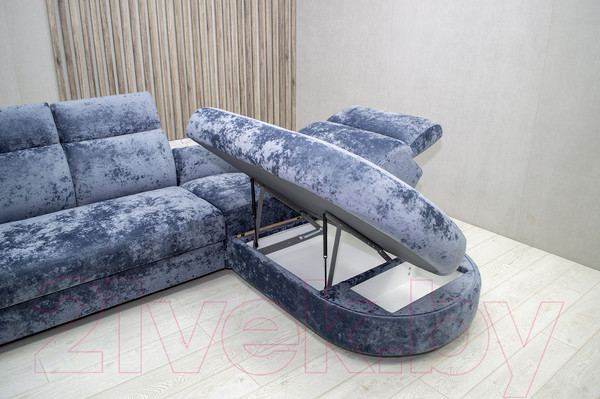 Изображение товара Диван угловой Петрамебель Браво комфорт правый (плюш стил светло-голубой велюр)