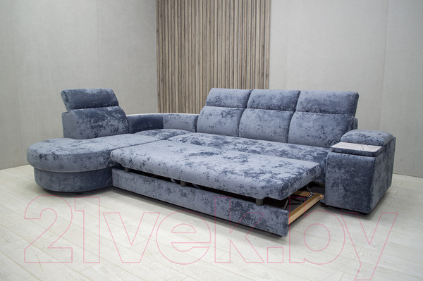 Изображение товара Диван угловой Петрамебель Браво комфорт левый (плюш стил светло-голубой велюр)