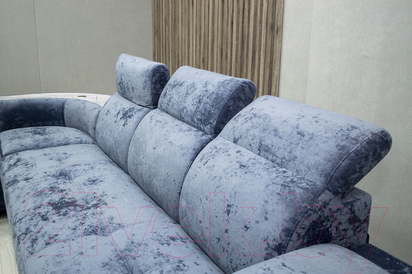 Изображение товара Диван угловой Петрамебель Браво комфорт левый с беспроводной зарядкой (плюш стил светло-голубой велюр)