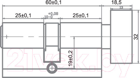 Изображение товара Цилиндровый механизм замка Ренц 60мм К-З Стандартный ключ / INCS 60-H SN (никель матовый)