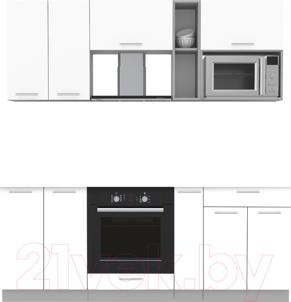 Изображение товара Кухонный гарнитур Интерлиния Мила 2.0 ВТ без столешницы (белый платинум/белый платинум)