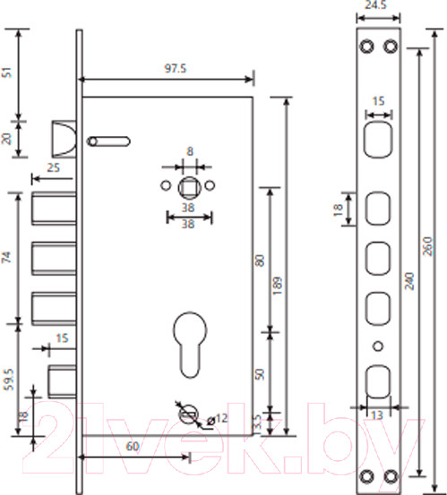 Изображение товара Замок врезной Avers T-0523-C-CR-R
