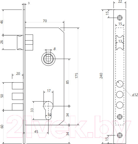 Изображение товара Замок врезной Avers 2210/60-BN